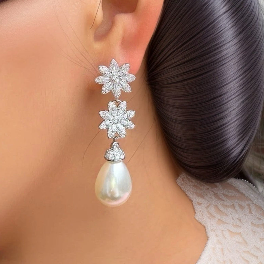 CHIARA LUXURY CUBIC ZIRCONIA & SIMULATED PEARL DROP EARRINGS