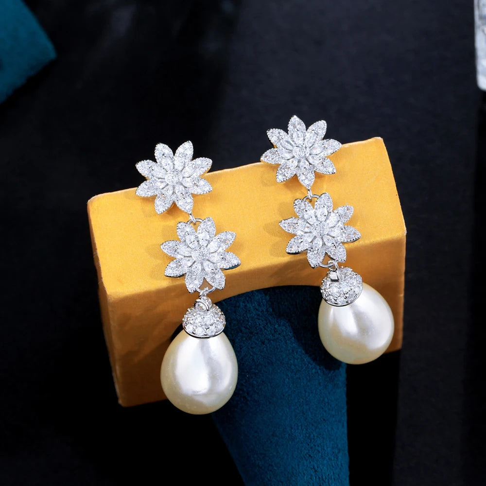 CHIARA LUXURY CUBIC ZIRCONIA & SIMULATED PEARL DROP EARRINGS