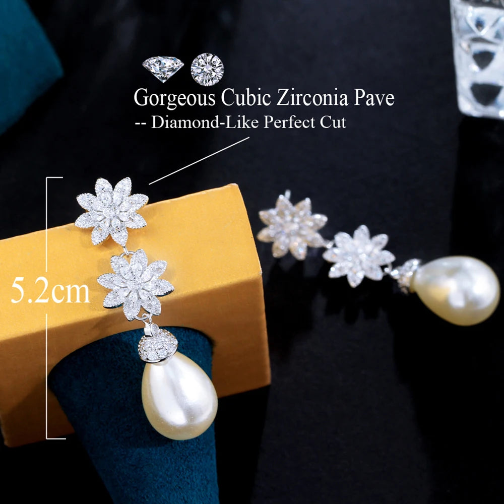 CHIARA LUXURY CUBIC ZIRCONIA & SIMULATED PEARL DROP EARRINGS