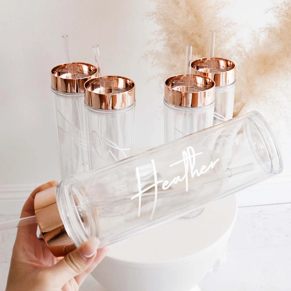 PARTY TUMBLERS WITH STRAW PERSONALISED WITH BRIDAL PARTY NAMES