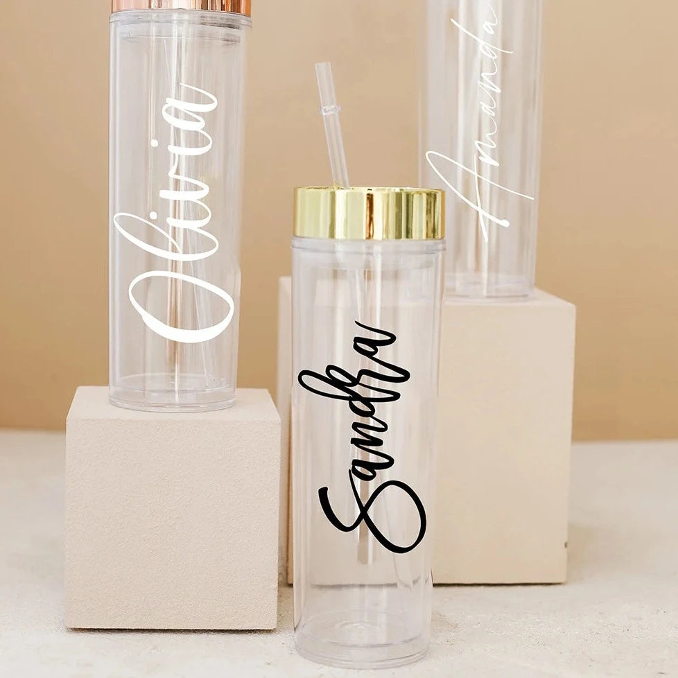 PARTY TUMBLERS WITH STRAW PERSONALISED WITH BRIDAL PARTY NAMES