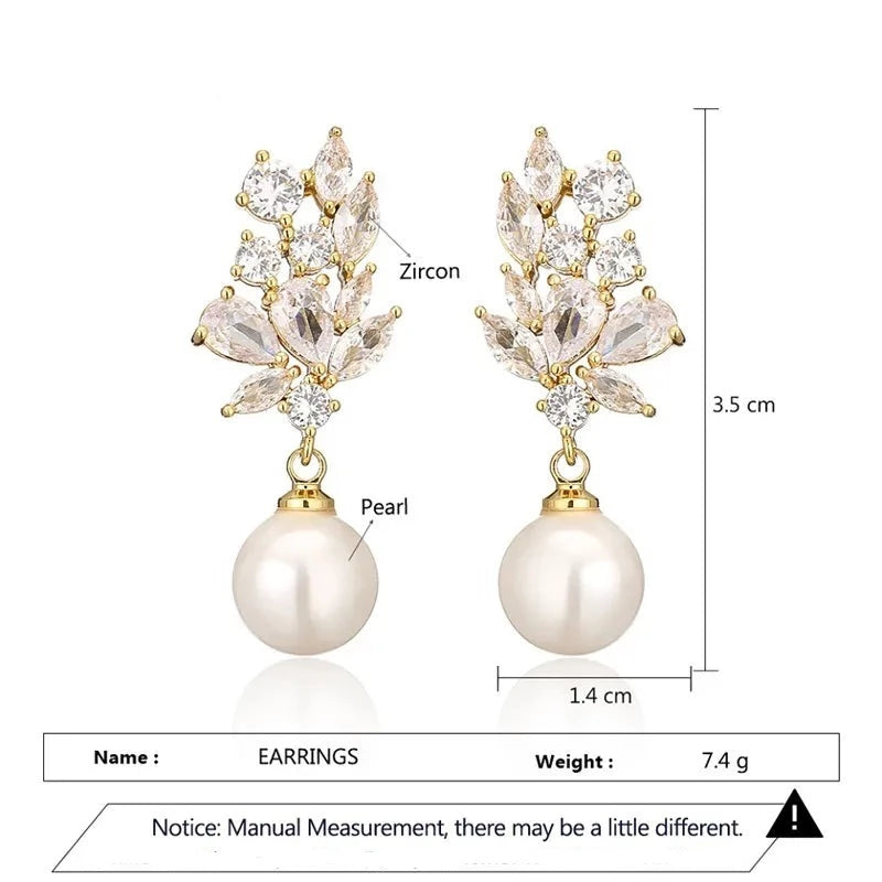 ROSALIND LUXURY CUBIC ZIRCONIA & SIMULATED PEARL DROP EARRINGS IN GOLD OR SILVER